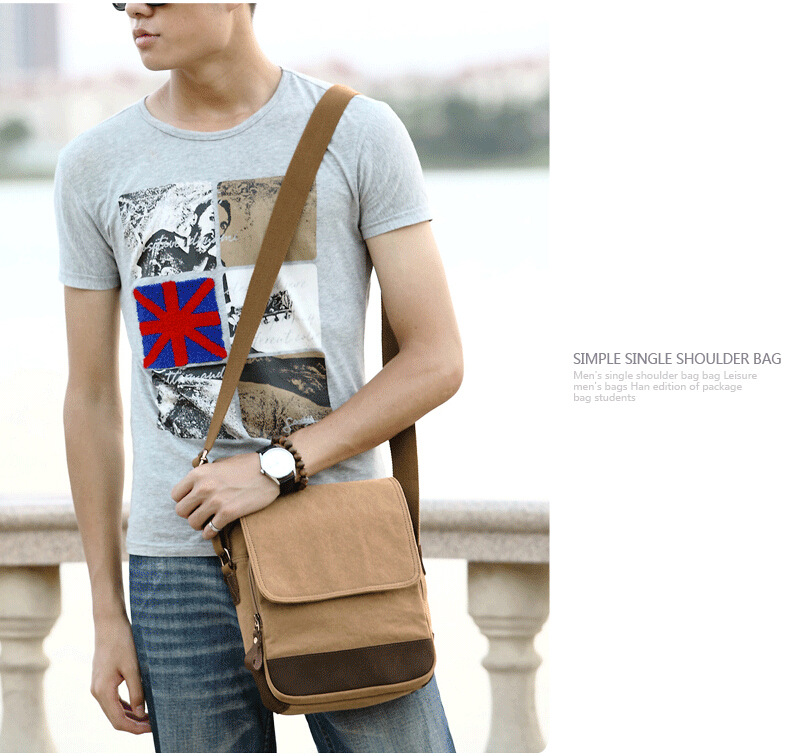 卡其色男士单肩包 福鑫手袋